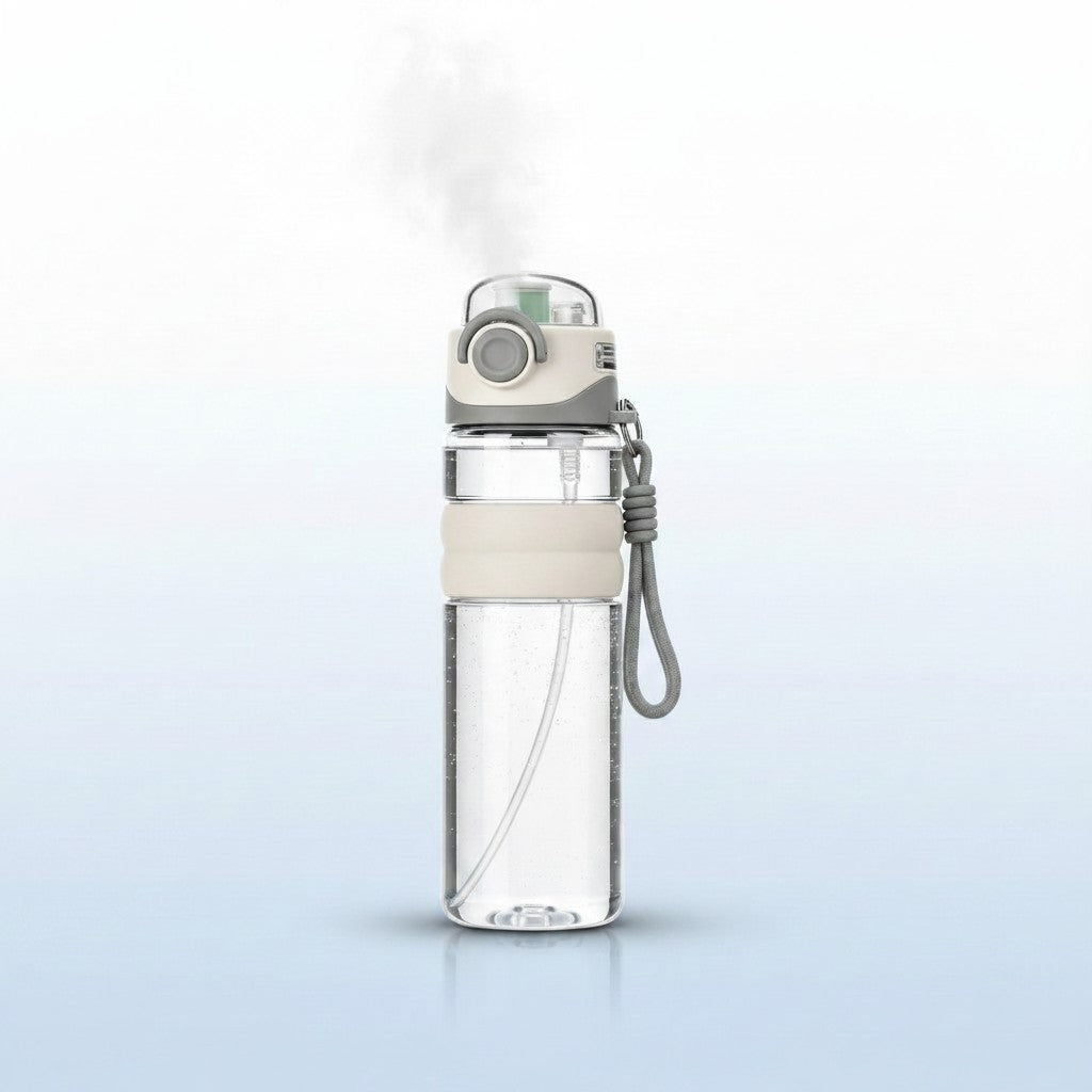 My Store MeBrand AquaMist 800ml cooling sports bottle with integrated mist spray, leak-proof lid, and wrist strap.