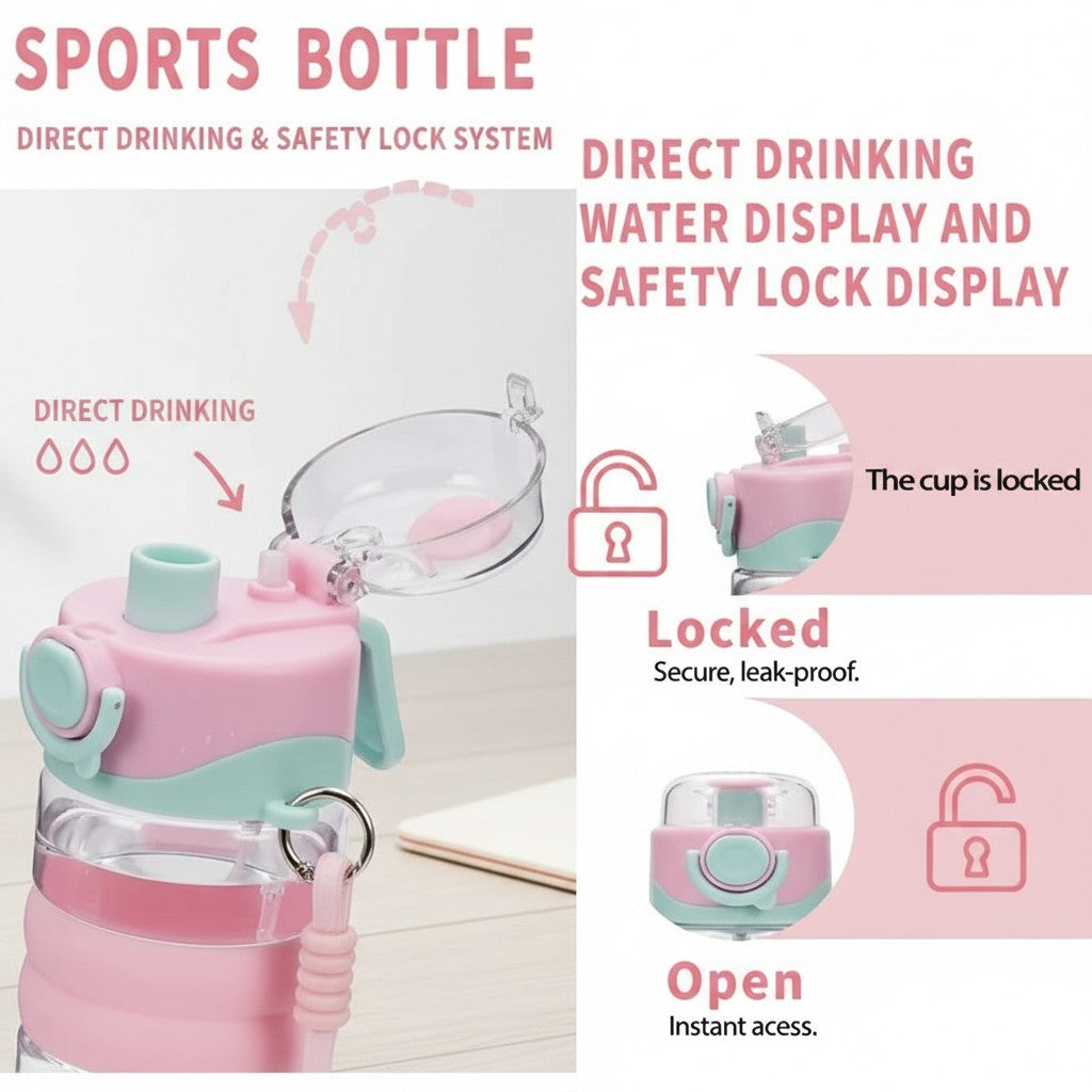 My Store MeBrand AquaMist 800ml pink and teal sports bottle with leak-proof safety lock and cooling mist spray.