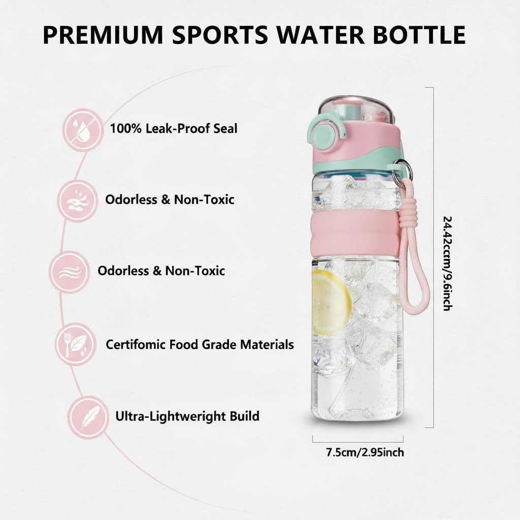 My Store MeBrand AquaMist 800ml cooling sports bottle in pink and mint with leak-proof lid and carry strap
