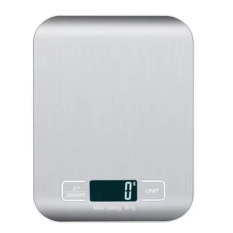My Store MeBrand NutriScale digital food kitchen scale with a sleek silver stainless steel surface and LED display.