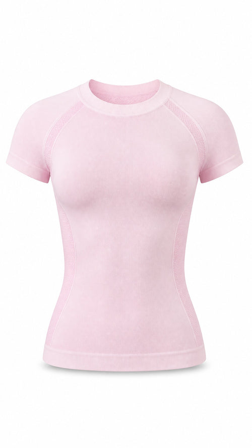 My Store seamless light pink short-sleeve sports top with breathable stretch fabric for gym and yoga