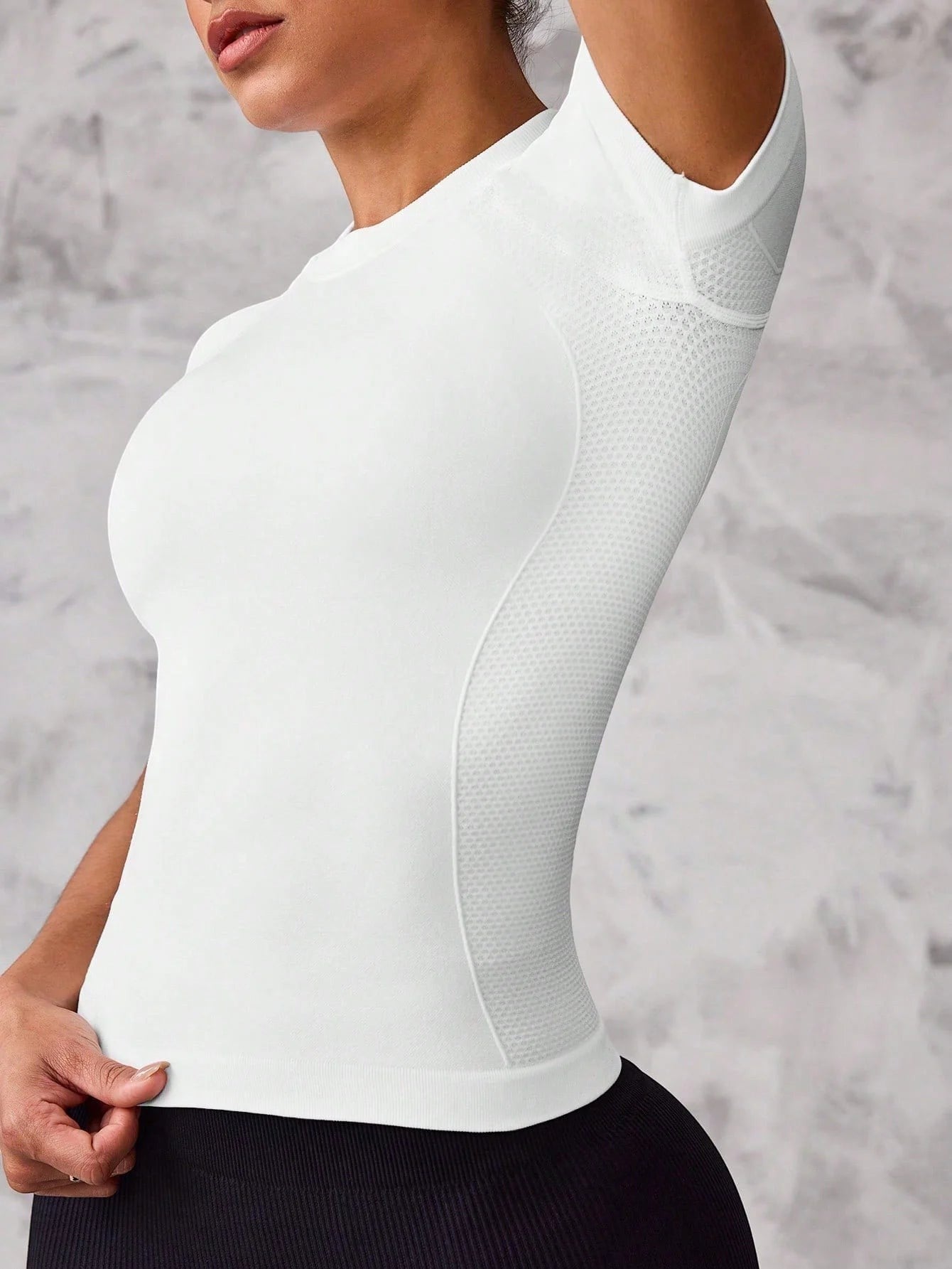 My Store women's white seamless short-sleeve sports top with breathable mesh side panels for gym and yoga